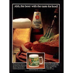 1983 Natural Light Beer Vintage Print Ad Frosty Mug Steak Leprechaun Wall Art